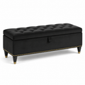 Sitzbank mit Stauraum und Knopfheftung, 120 × 45 × 45 cm, Samtbezug in Schwarz mit goldfarbenen Details