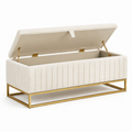 Truhenbank mit Stauraum, 120 × 45 × 50 cm, cremefarbener Textilbezug und goldfarbenes Metallgestell