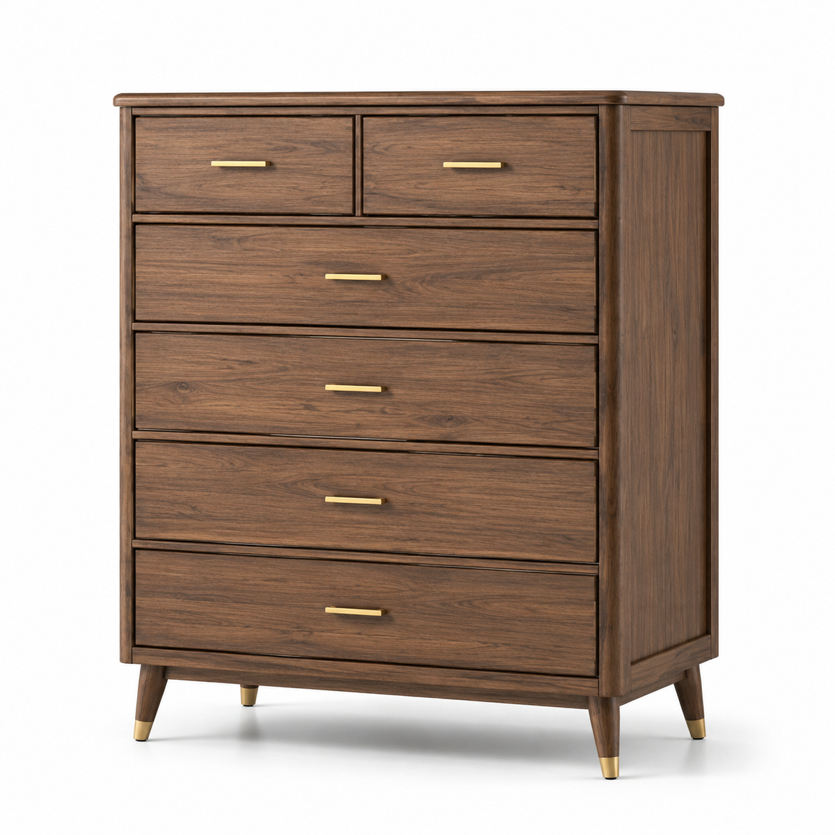Kommode mit 6 Schubladen, Braun/Goldfarben, 100 × 45 × 125 cm, Mid-Century-Stil