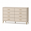 Kommode in Beige und Gold mit 8 Schubladen und Reliefstruktur, 140 × 40 × 80 cm