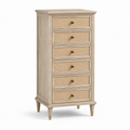 Hohe Kommode mit 6 Schubladen, Holz und Rattan, Naturbeige/Messingfarben, 60 × 40 × 120 cm, Landhausstil