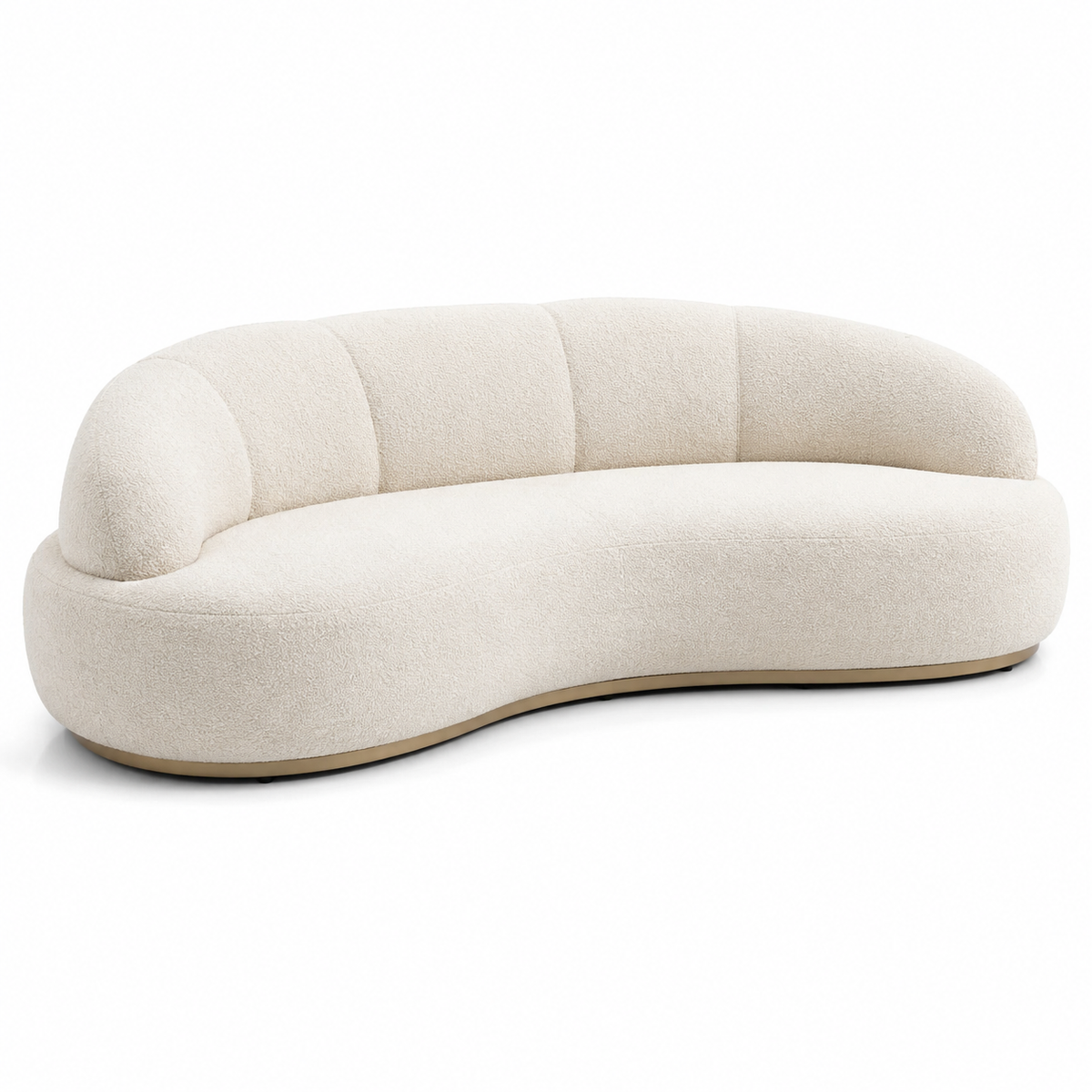 3-Sitzer-Sofa in Bouclé-Optik, Cremeweiß/Goldfarben, 240 × 105 × 82 cm, geschwungenes Design