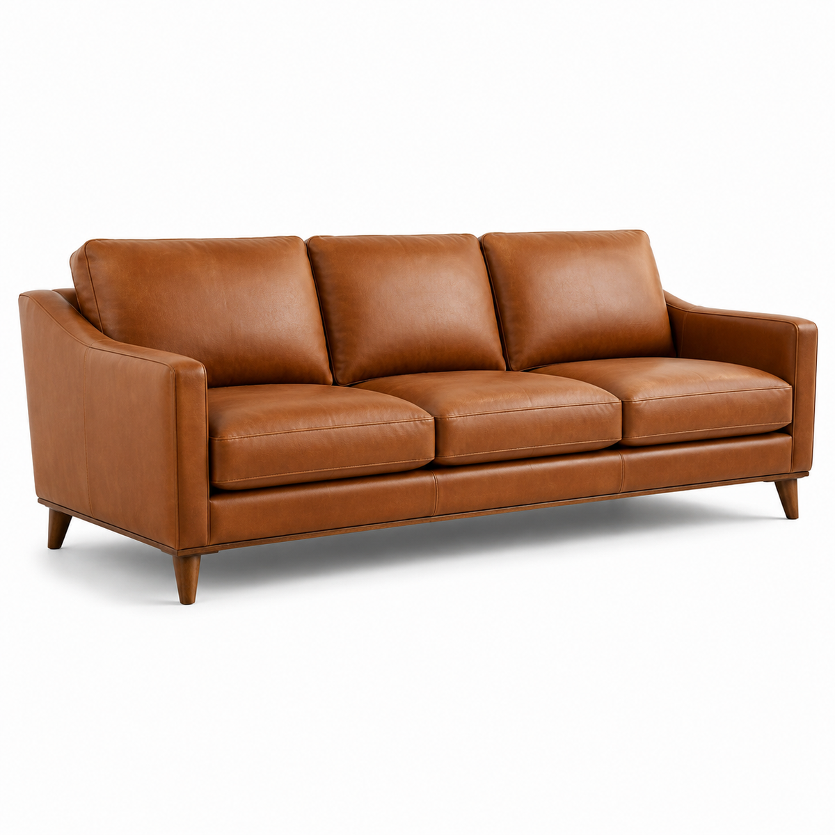 Modernes 3-Sitzer-Sofa in Braun aus Kunstleder mit Holzfüßen, 220 × 90 × 85 cm