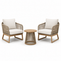 3-teiliges Gartenmöbel-Set mit 2 Sesseln 75 × 78 × 83 cm und rundem Beistelltisch Ø 55 × 52 cm, Beige/Naturweiß/Hellbraun