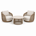 3-teilige Garten-Sitzgruppe mit 2 Loungesesseln und rundem Couchtisch, Sessel 90 × 85 × 78 cm, Tisch Ø 80 × 45 cm, Beige/Natur/Creme
