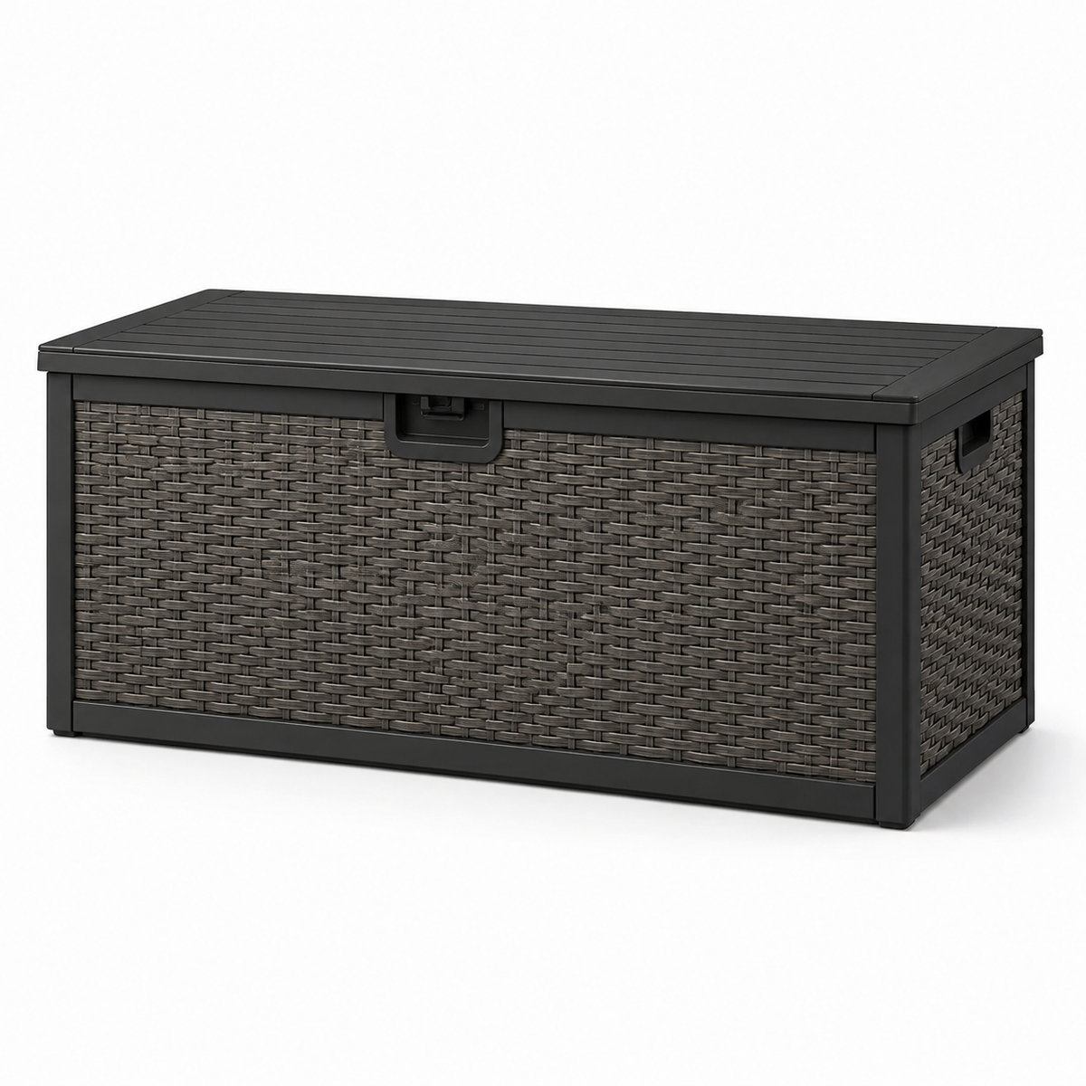 Garten-Aufbewahrungsbox mit Deckel, 120 × 55 × 60 cm, Schwarz/Grau, Kunststoff in Polyrattan-Optik