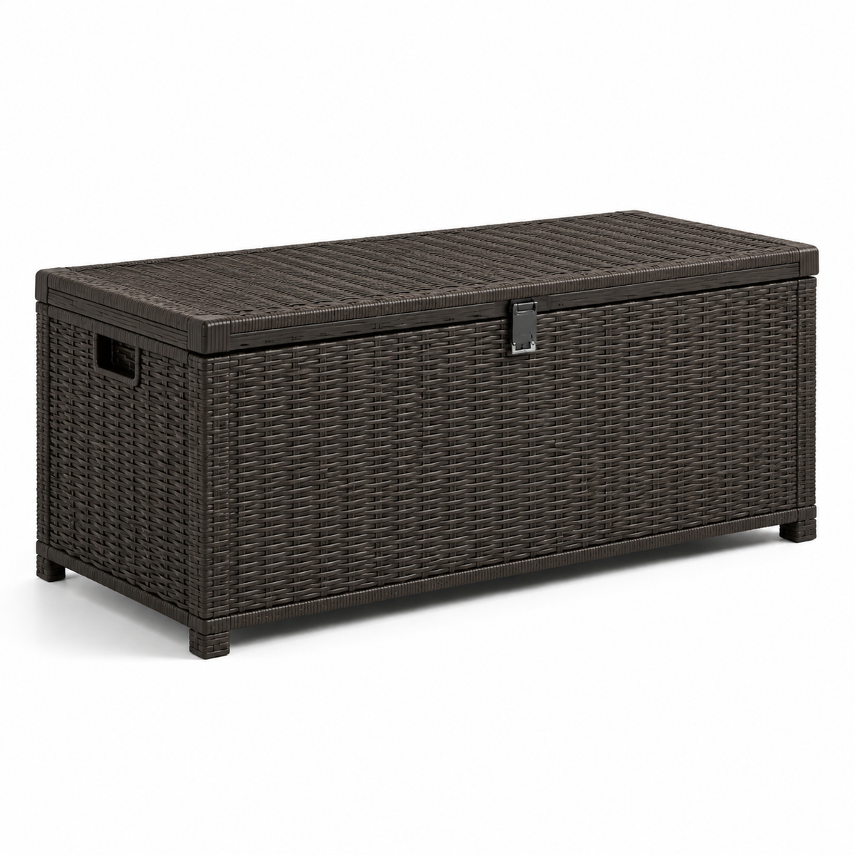 Garten-Aufbewahrungsbox mit Klappdeckel und Flechtoptik, 120 × 55 × 60 cm, Dunkelbraun