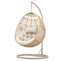 Freistehender Hängesessel mit Gestell und Polster, Beige/Creme, 105 × 105 × 195 cm, Boho-Stil