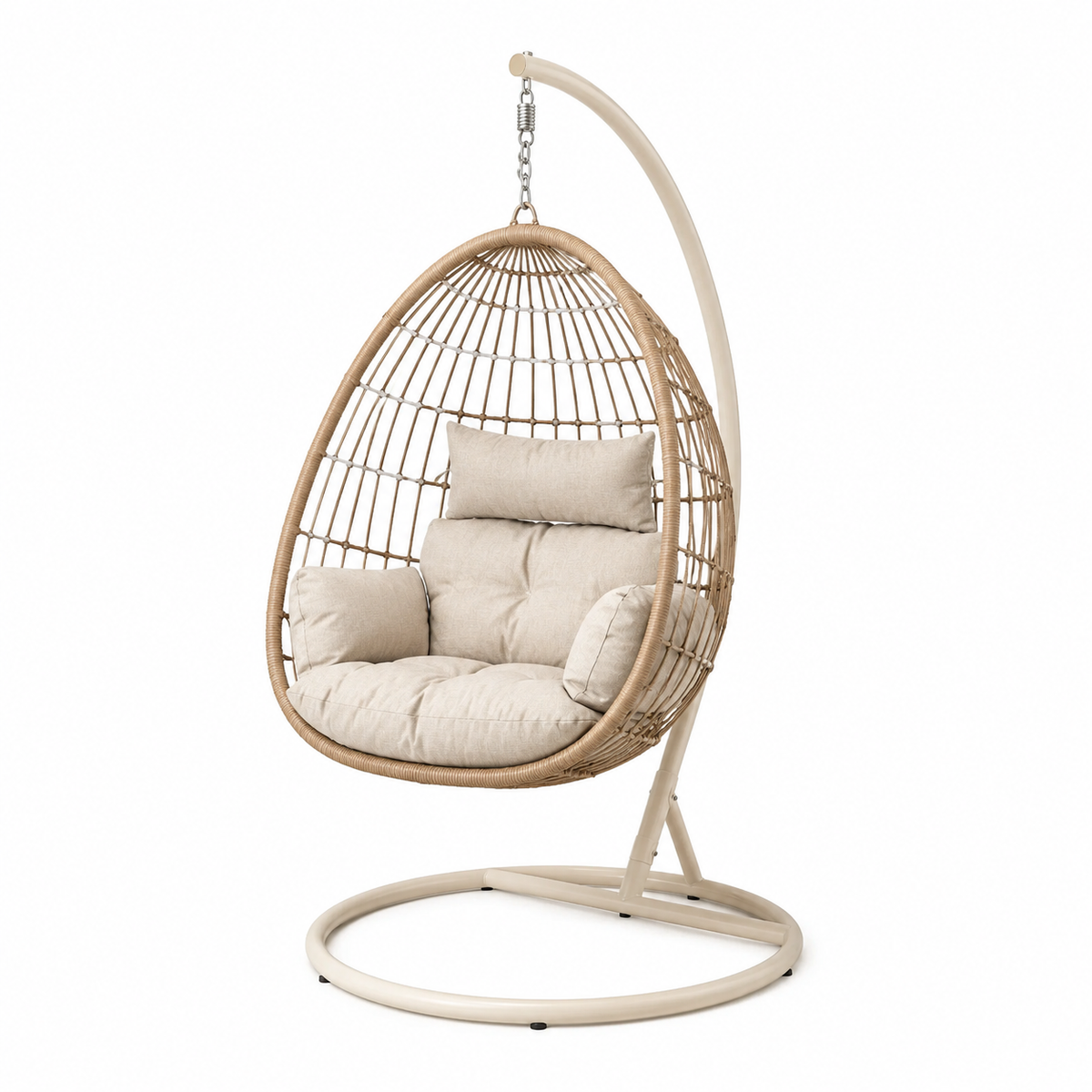 Hängesessel mit Metallgestell und Polyrattan-Geflecht, Beige/Hellbraun, 105 × 105 × 195 cm